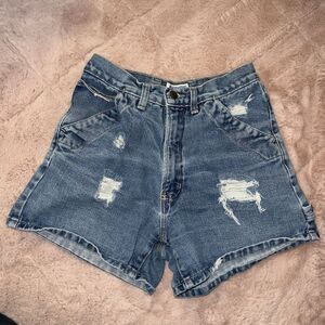 vintage xhilaration distressed denim carpenter shorts women’s size small / 2
